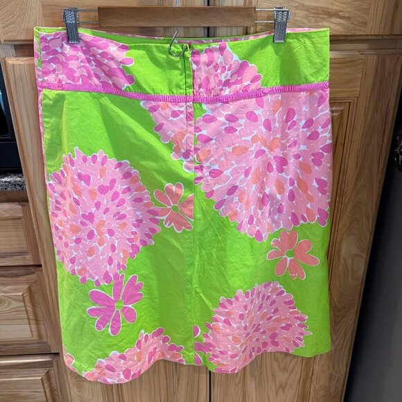 Lilly Pulitzer Vintage A-Line Skirt 14 Lime Green Pink Floral Lined - Picture 2 of 11